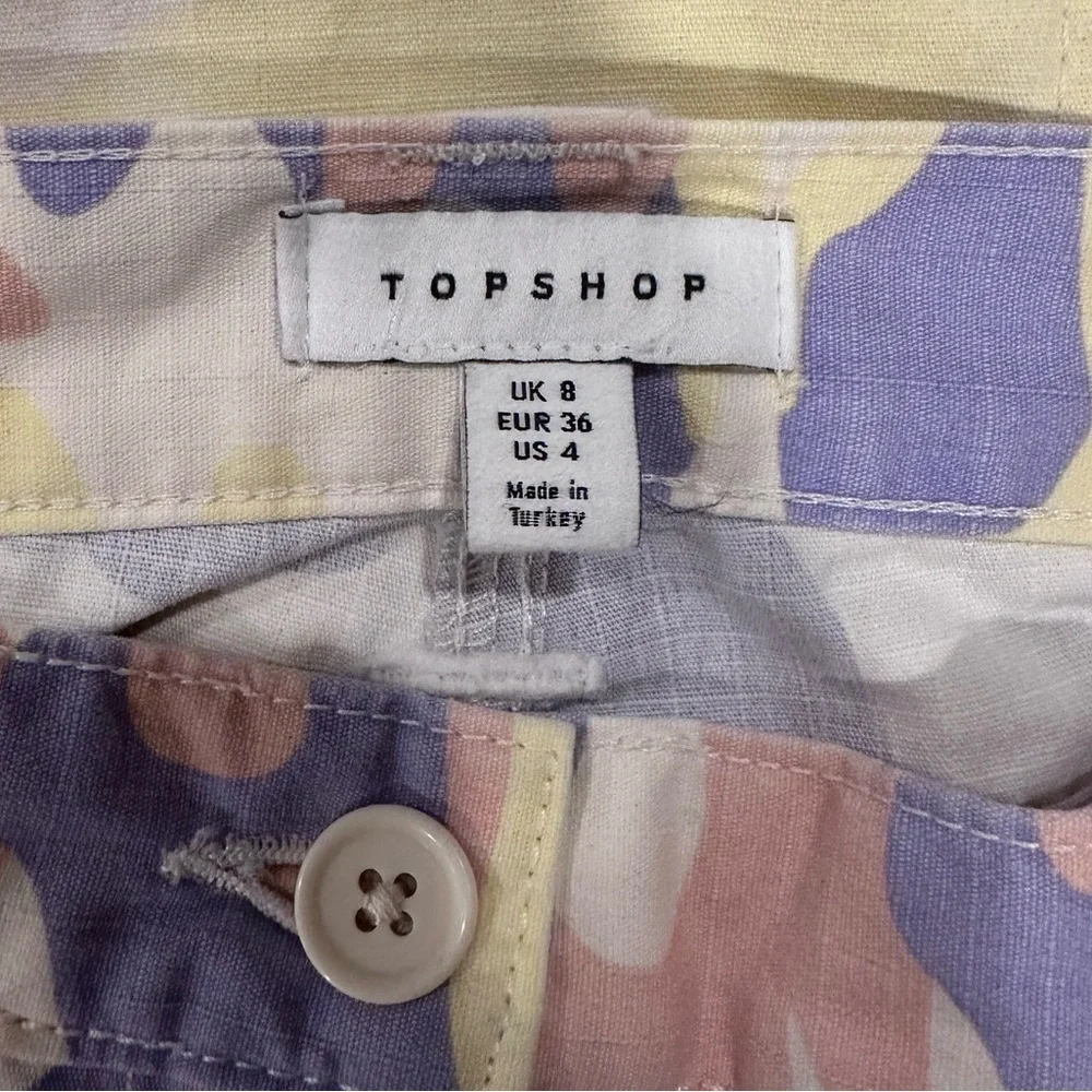 Topshop high rise straight leg utility pants in pastel camo print size 4 - Picture 8 of 13
